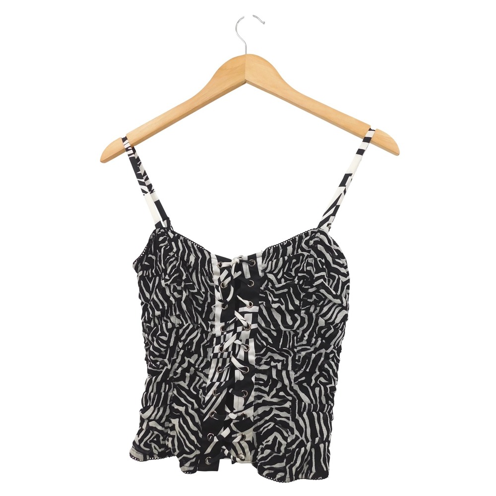 Alberto Makali Zebra Print Corset Top Lace Up Front Ruched Size M Y2K